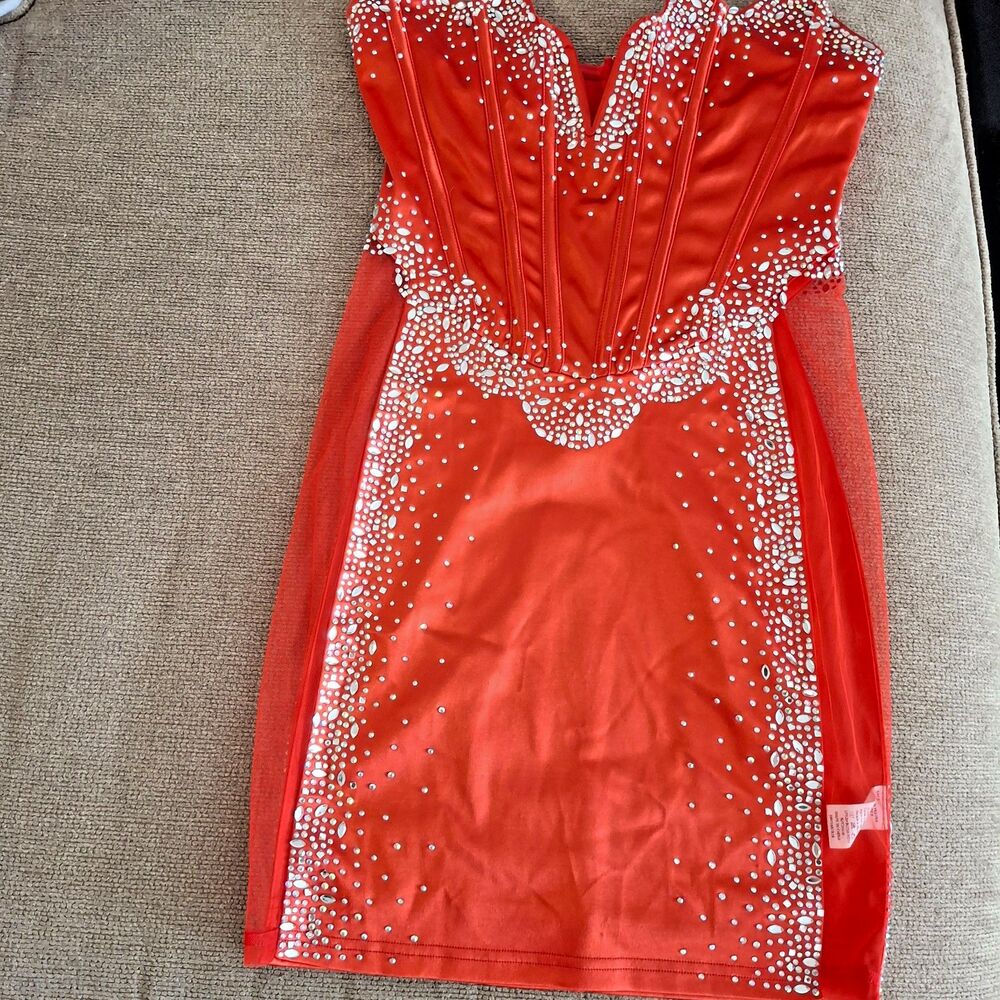 Banjul Rhinestone Corset Red Dress ~ Size Small